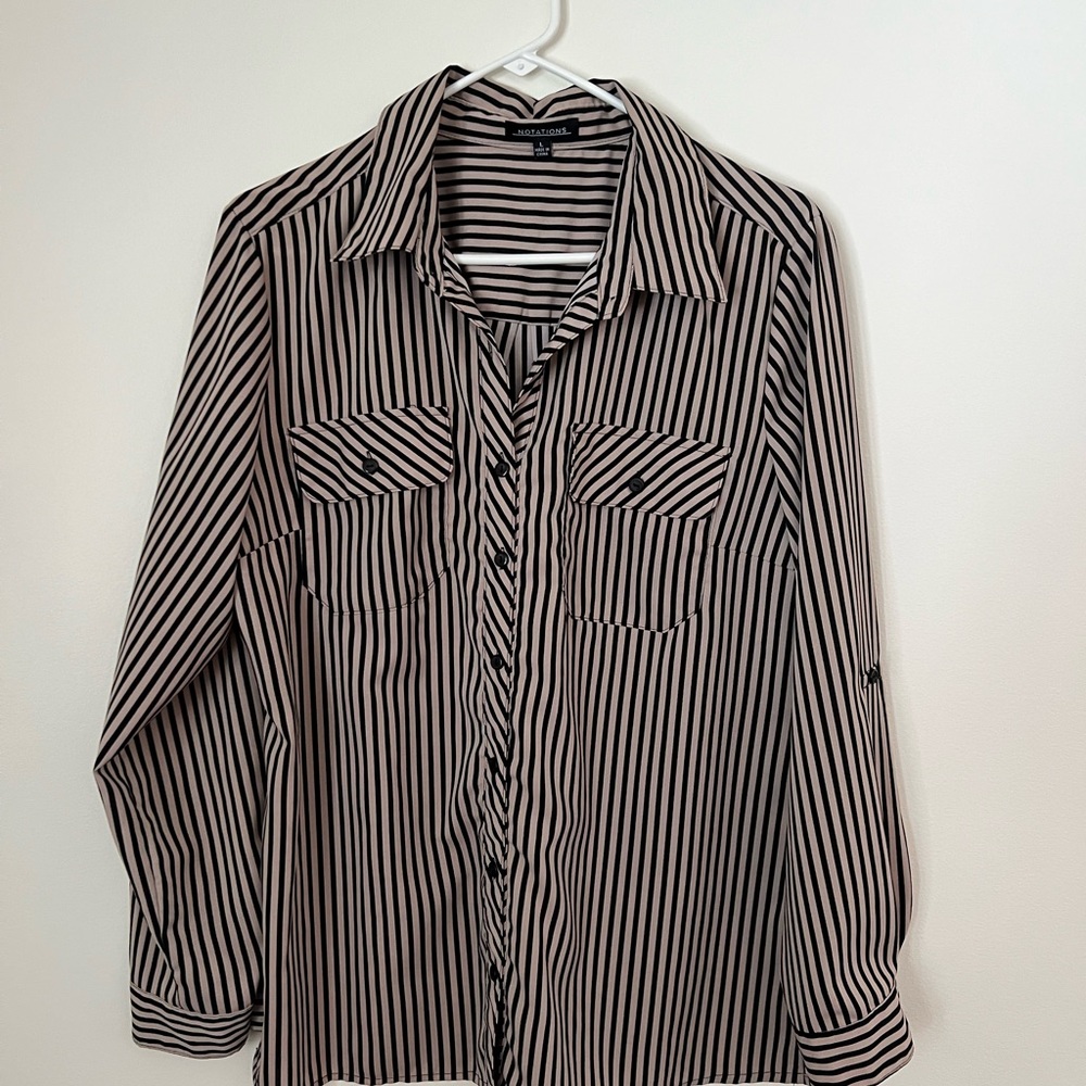 Notations Black and Tan Striped Shirt